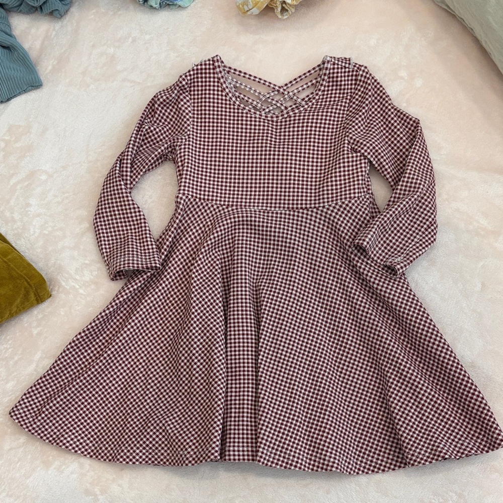 SweetHoney Burgundy Checkered Kids Dress